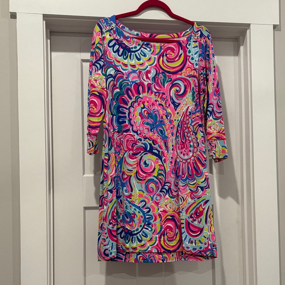 Lilly Pulitzer Pink and Blue Swirl Long Sleeve Dress